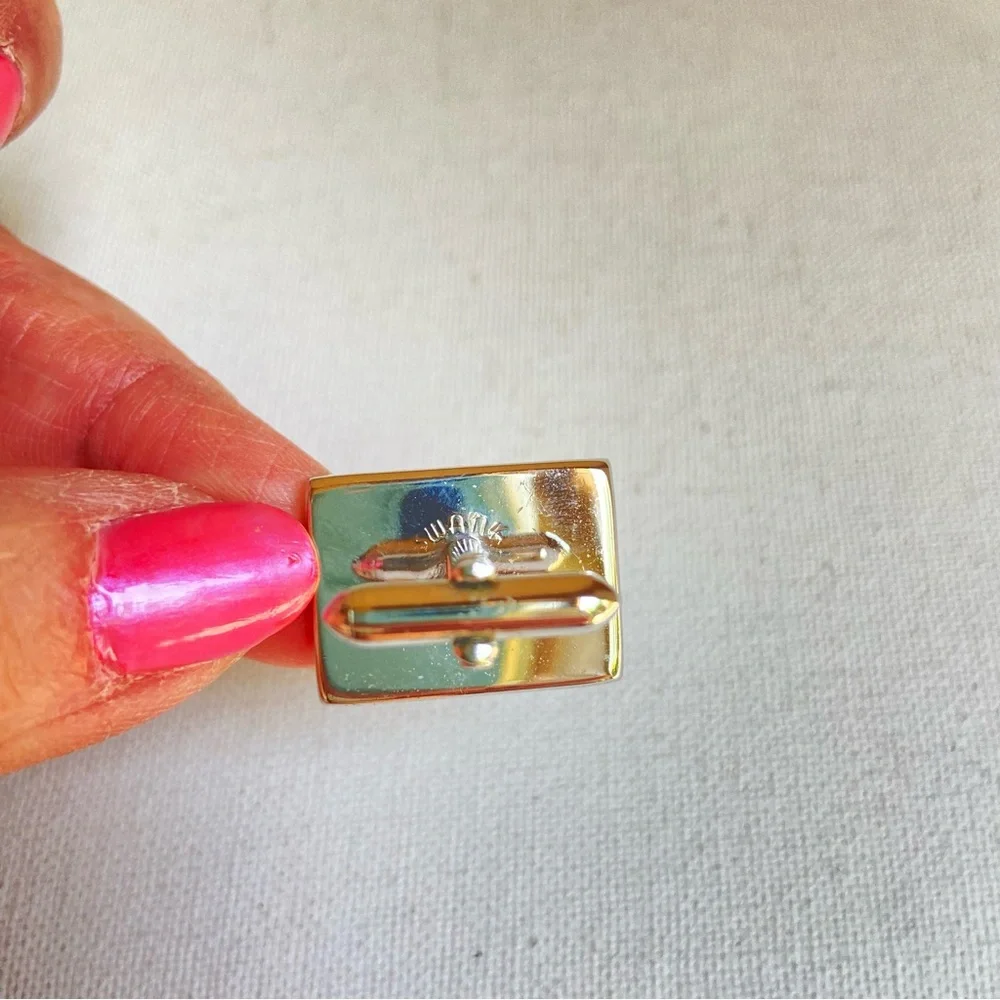 SWANK gray rhinestone cuff links in rectangular silvertone metal setting signed